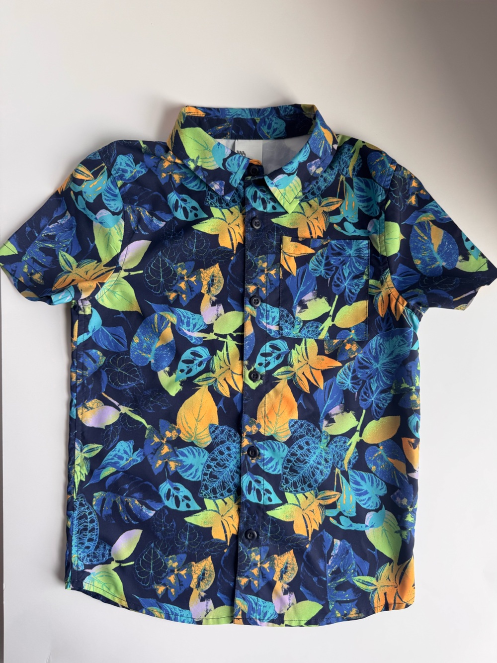 all in motion Navy Tropical Leaf Button-Up Shirt with Blue & Yellow Accents